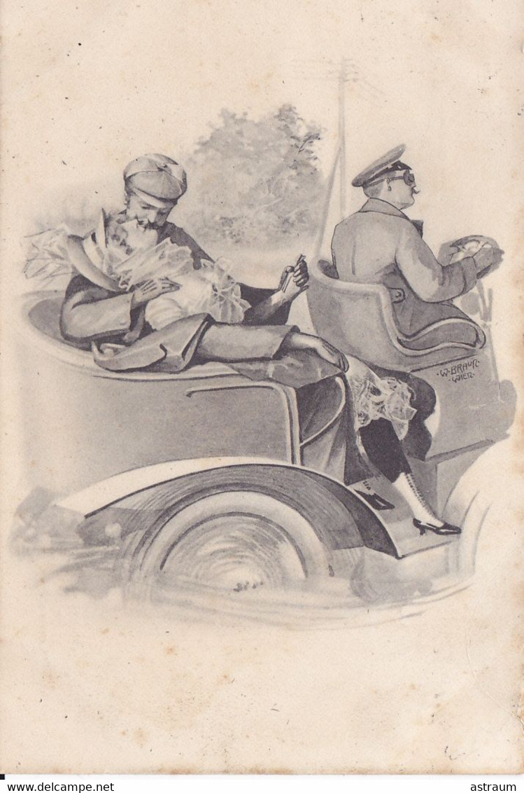 Cpa -illustr- Style Vienne - W. Braun -- Couple Qui S'embrasse Dans Une Voiture Avec Chauffeur - Braun, W.