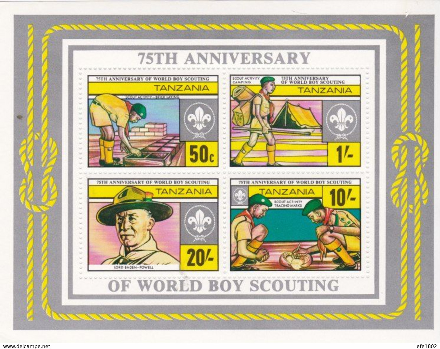 75th Anniversary Of World Boy Scouting On Leaflet - Tanzania (1964-...)