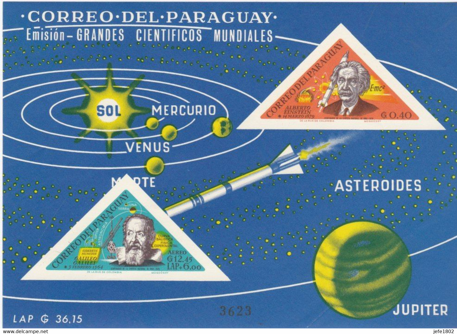 Grandes Cientificos Mundiales - Alberto Einstein - Galileo Galilei On Leaflet - Imperforated - Paraguay