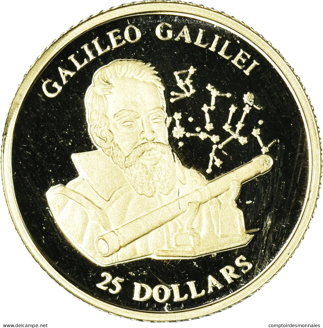 Monnaie, Libéria, Galileo Galilei, 25 Dollars, 2001, American Mint, FDC, Or - Liberia