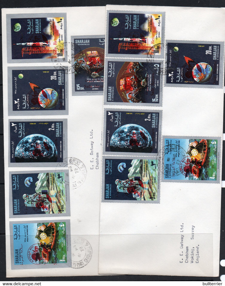 SPACE - SHARJAH  -1972 - APOLLO XIII OVERPRINTS SET OF 6 PERF & IMPERF ON 2 ILLUSTRATED FDCS , SELDOM SEEN - Azië