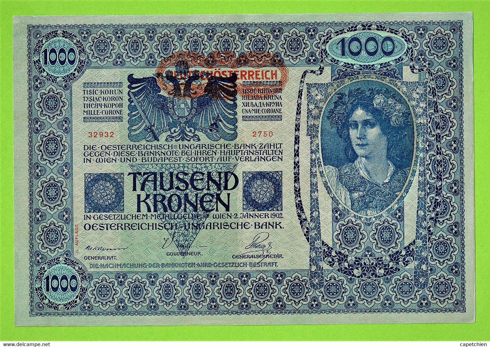 AUTRICHE HONGRIE / 1000 KRONEN / 1902 / SURCHARGE  DEUTSCHÖSTERREICH HORIZONTALE - Austria