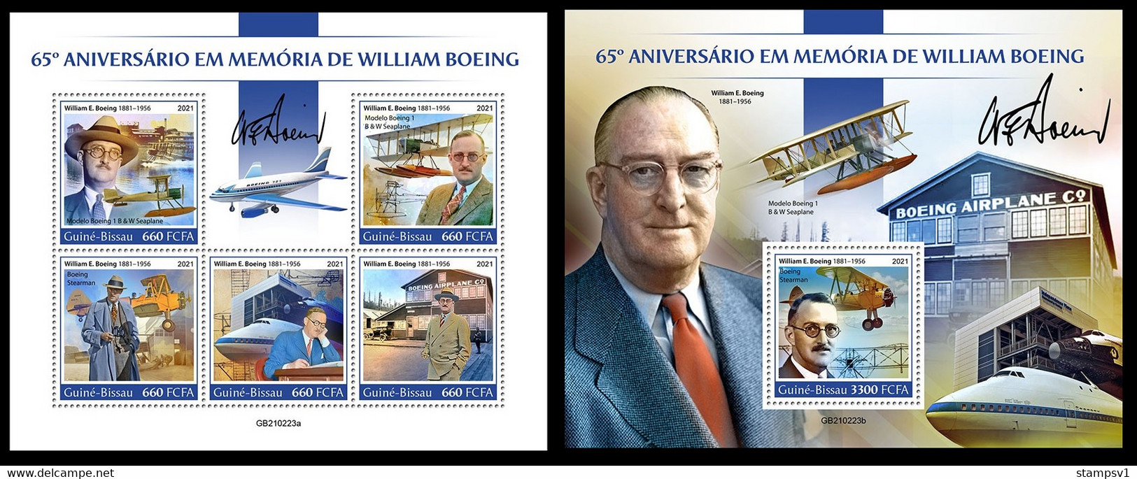 Guinea Bissau 2021 William Boeing. (223) OFFICIAL ISSUE - Airplanes