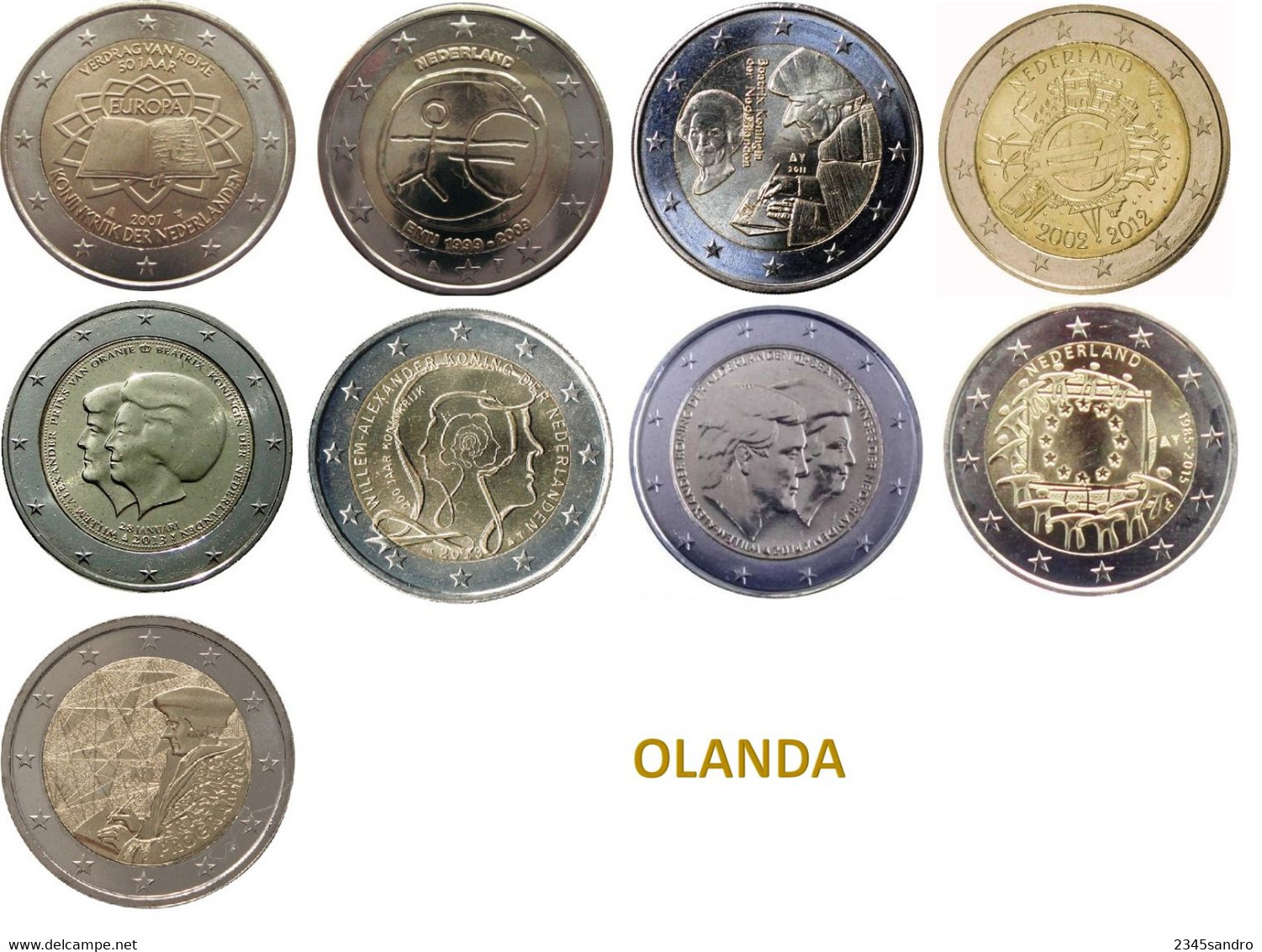 OLANDA COLLEZIONE COMPLETA 2 € EURO COMMEMORATIVE 2009-2022 FDC (9 MONETE) - Colecciones