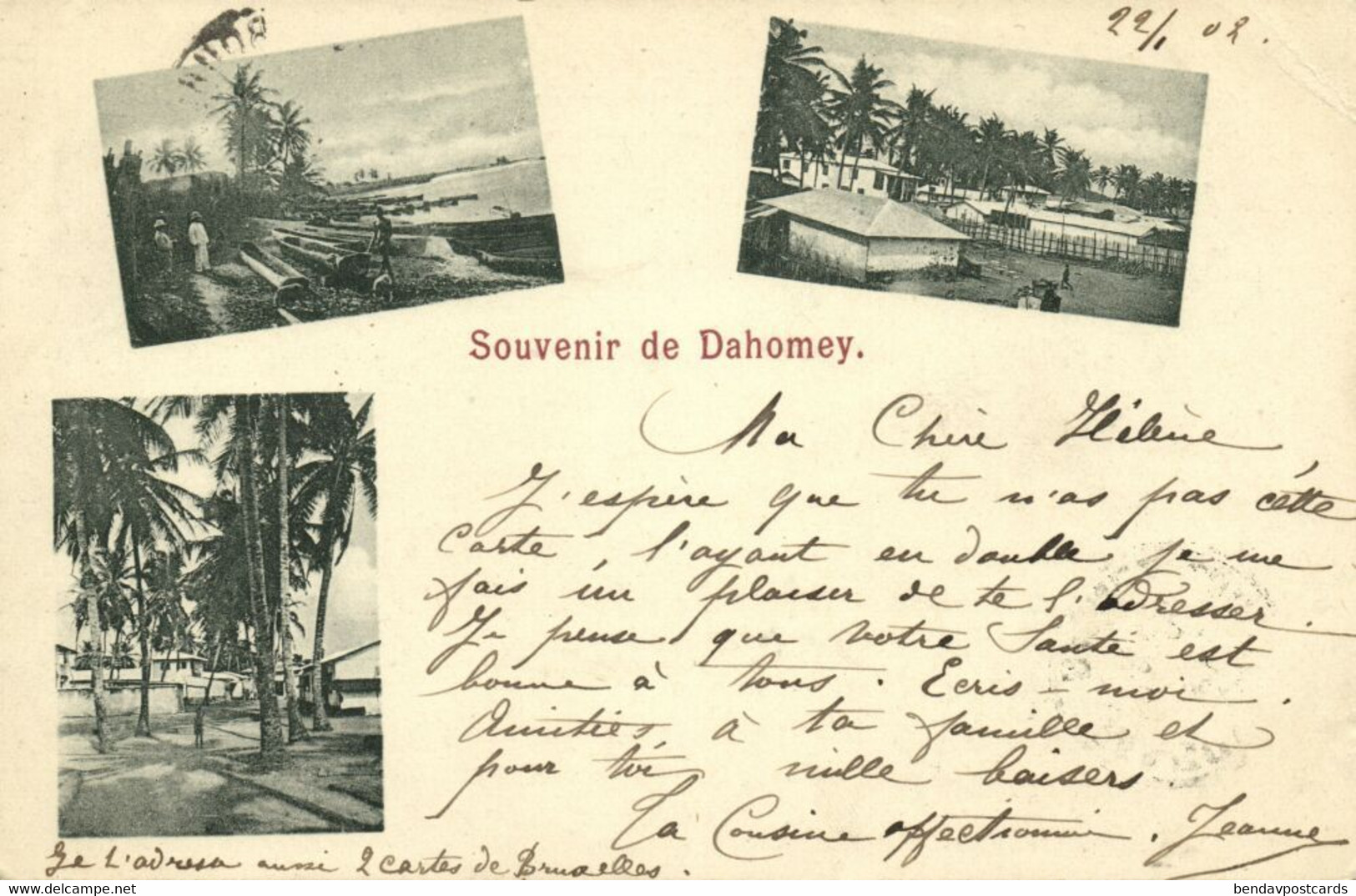 Dahomey Benin, Multiview, Native Boats, Palm Trees (1902) Postcard - Dahomey