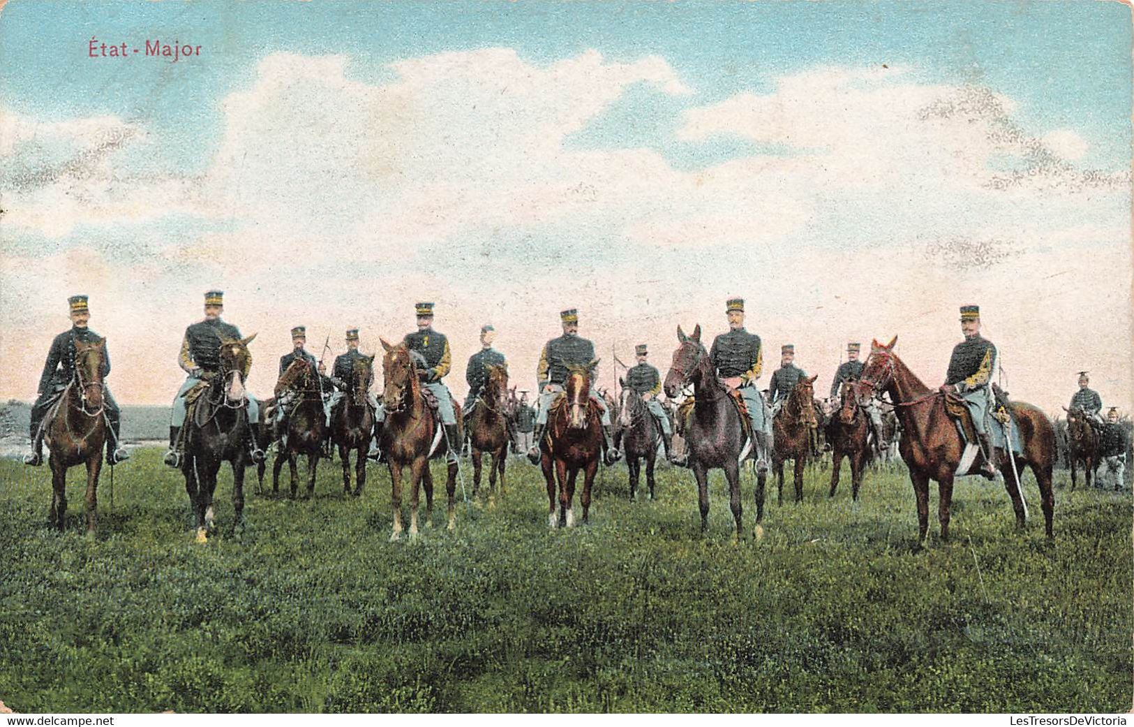 CPA Militaria - Etat Major - Militaires A Cheval - Colorisé - Manoeuvres