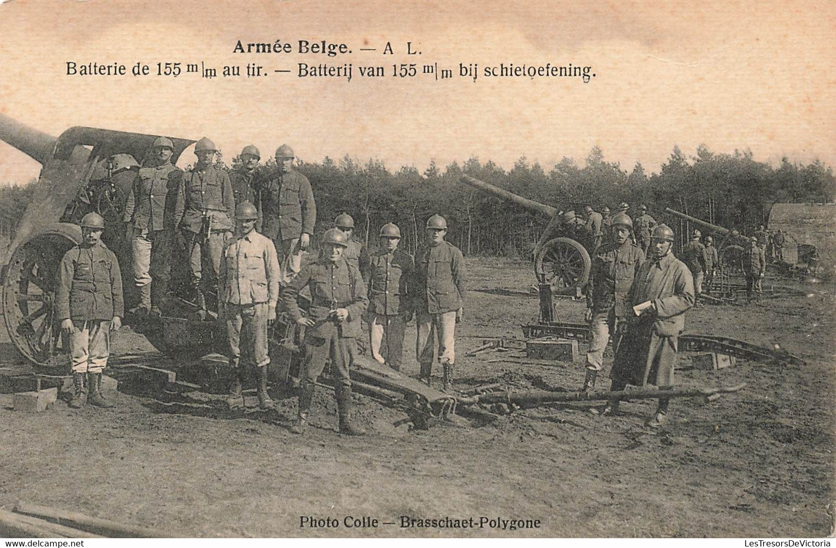 CPA Militaria - Armée Belge - Batterie De 155 Mm Au Tir - Photo Colle - Canons - Material