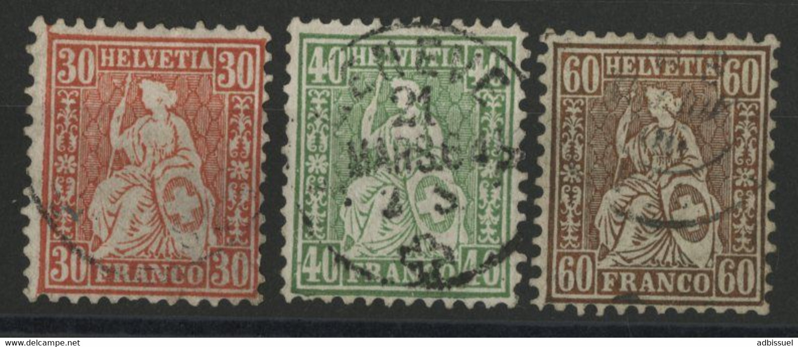 HELVETIA Assise 1862 N° 38 + 39 + 40 (Zu 33 + 34 + 35) Cote 315 €, Oblitérés, Voir Description - Used Stamps