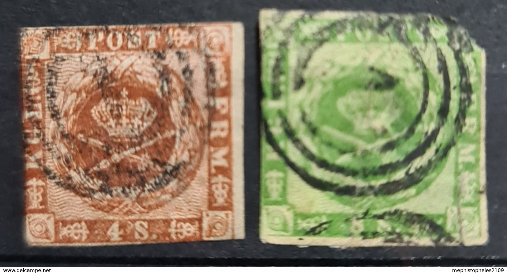 DENMARK 1858/62 - Canceled - Sc# 7, 8 - Used Stamps