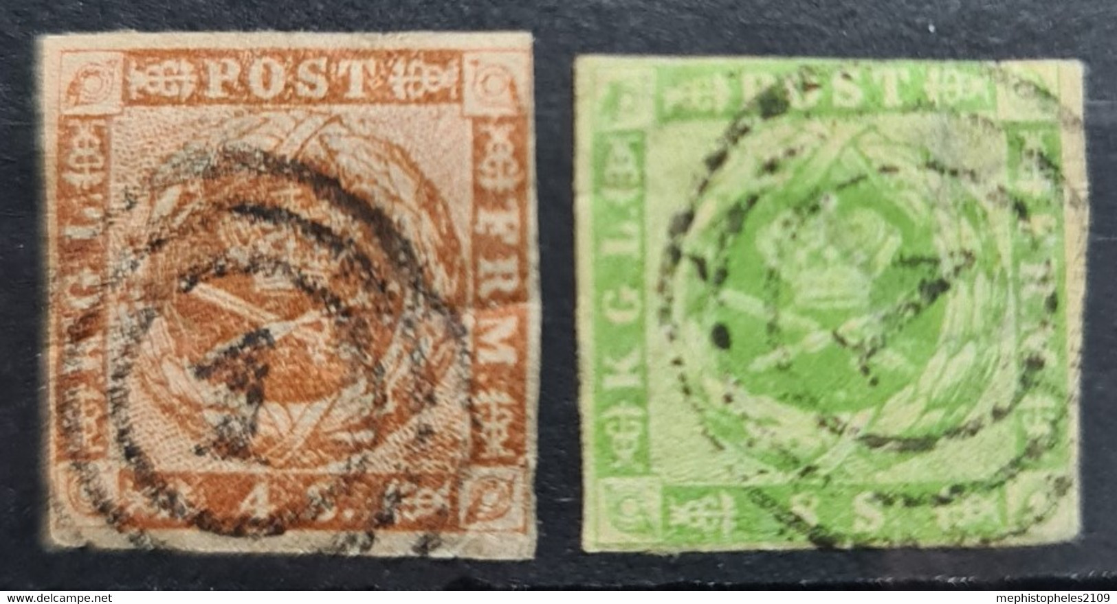 DENMARK 1858/62 - Canceled - Sc# 4, 5 - Used Stamps