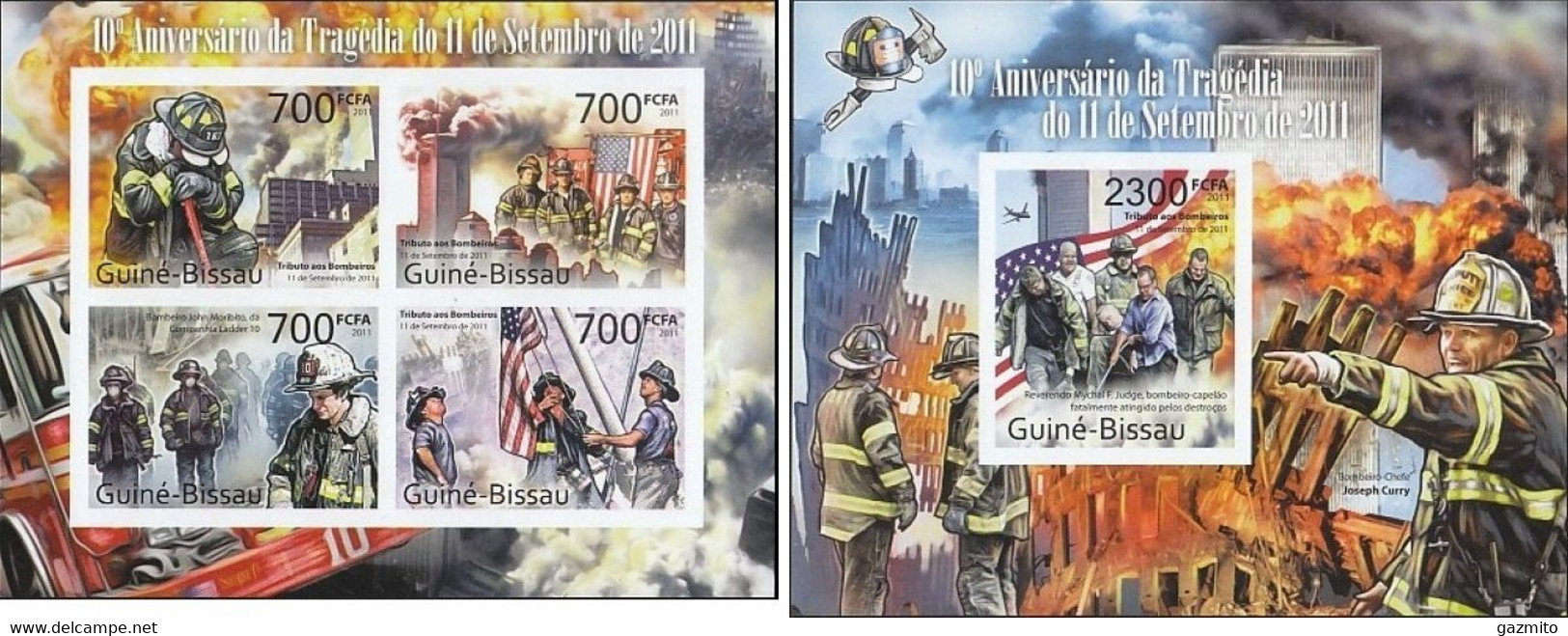 Guinea Bissau 2011, 10th Tragedy Of 11 September, Fire Engines, 4val In BF+BF IMPERFORATED - Timbres