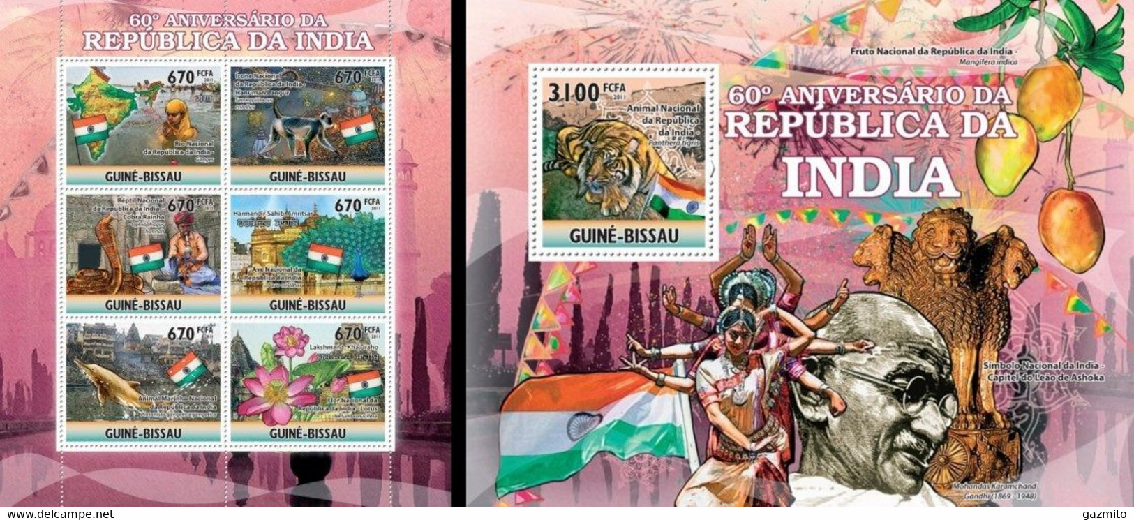 Guinea Bissau 2011, 60th India, Flag, 6val In BF +BF - Timbres