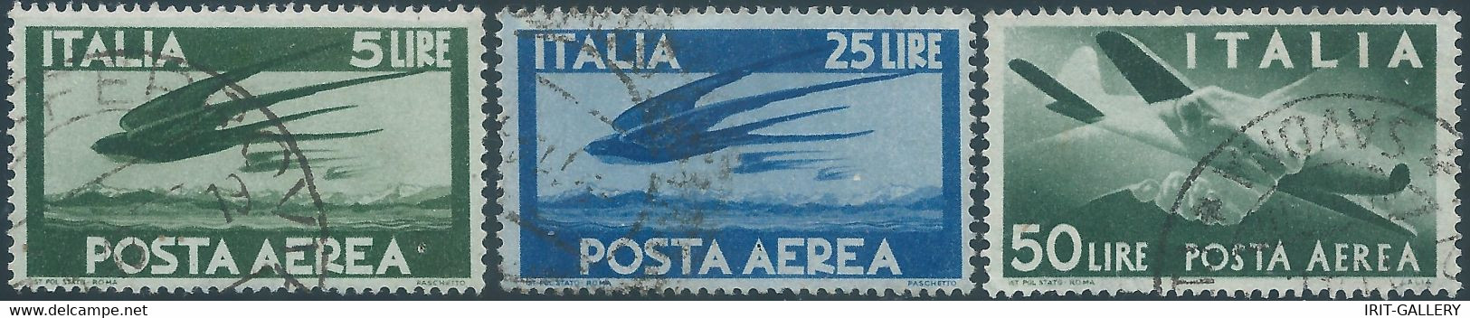 ITALIA-ITALY-ITALIEN,1945 - Italian Republic, Airmail,5L - 25L - 50L,Obliterated,Value €26,00 - Airmail