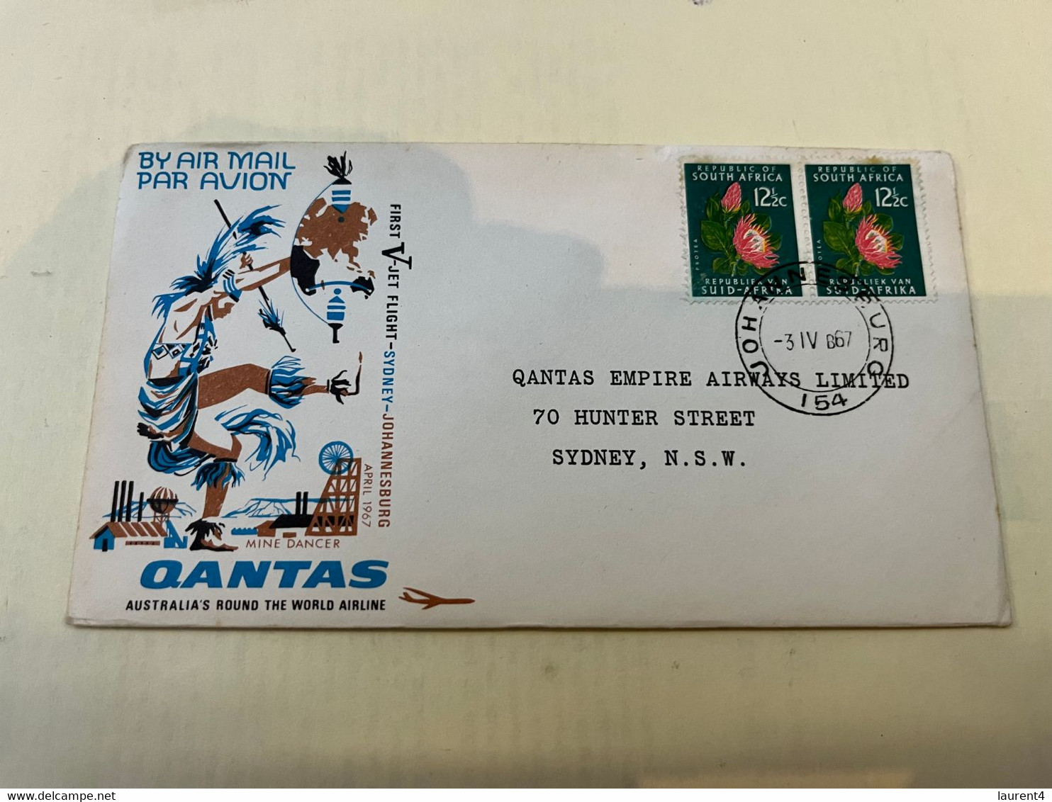 (1 L 49) QANTAS Airways FDC - First Flight From Sydney To Joahannesburg (1967) With South Africa Stamps - Primi Voli