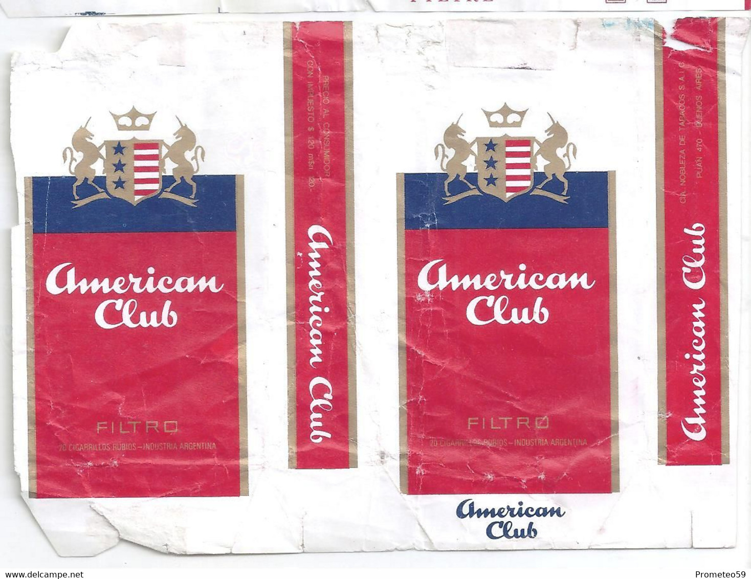 Marquilla Cigarrillos American Club – Década 70 – Industria Argentina - Empty Tobacco Boxes