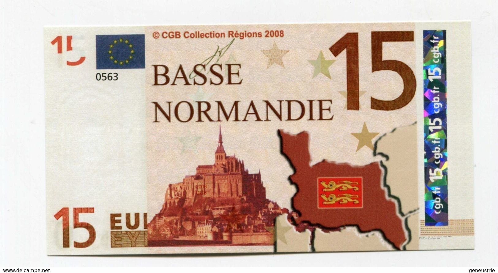 Beau Billet Fictif De 15 Euros "Basse-Normandie" CGB Collections Régions 2008 - Mont Saint Michel - Specimen