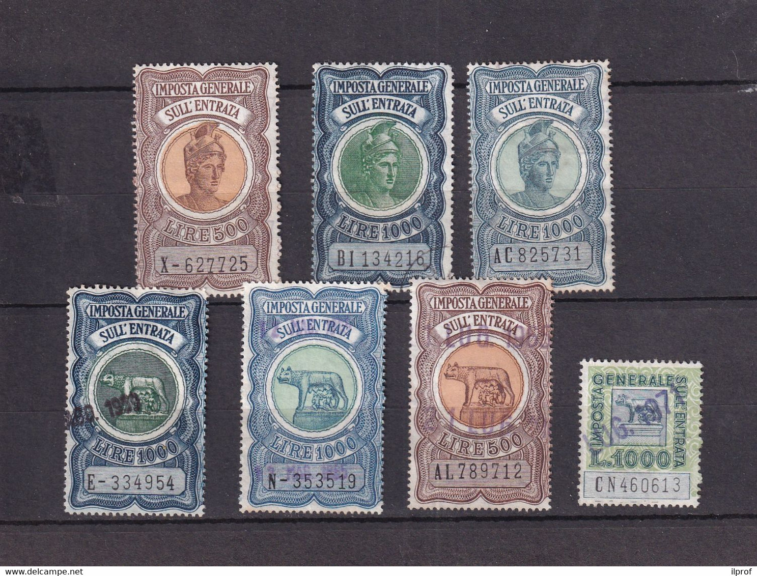Imposta Generale Sull'Entrata Anni '60 -'70 7 Valori Usati - Revenue Stamps