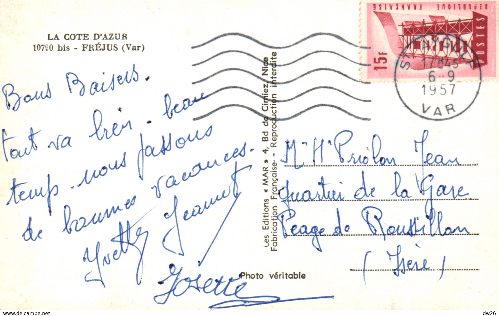 Souvenir De Fréjus (Var, Côte D'Azur) Avec Mimosa - Editions MAR - Carte N° 10790 Bis - Souvenir De...