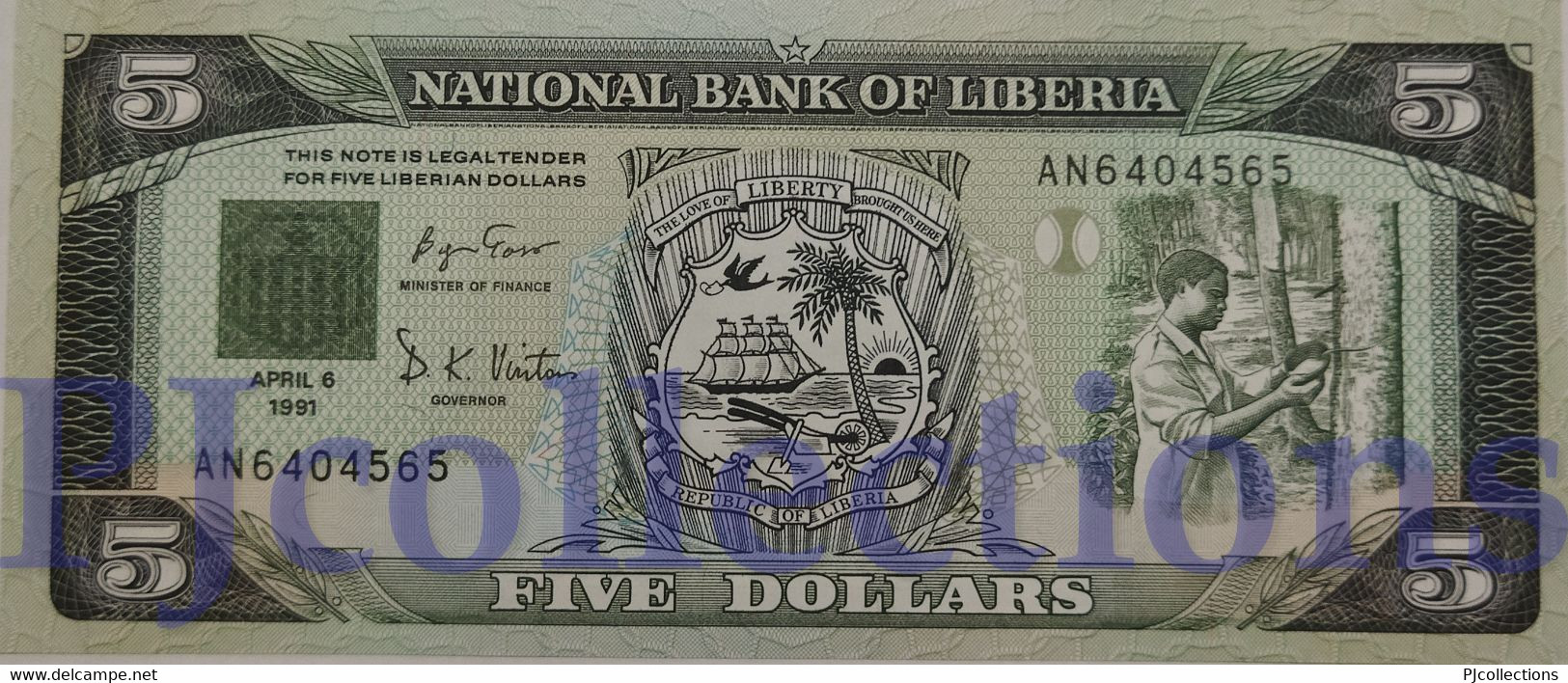 LIBERIA 5 DOLLARS 1991 PICK 20 UNC - Liberia