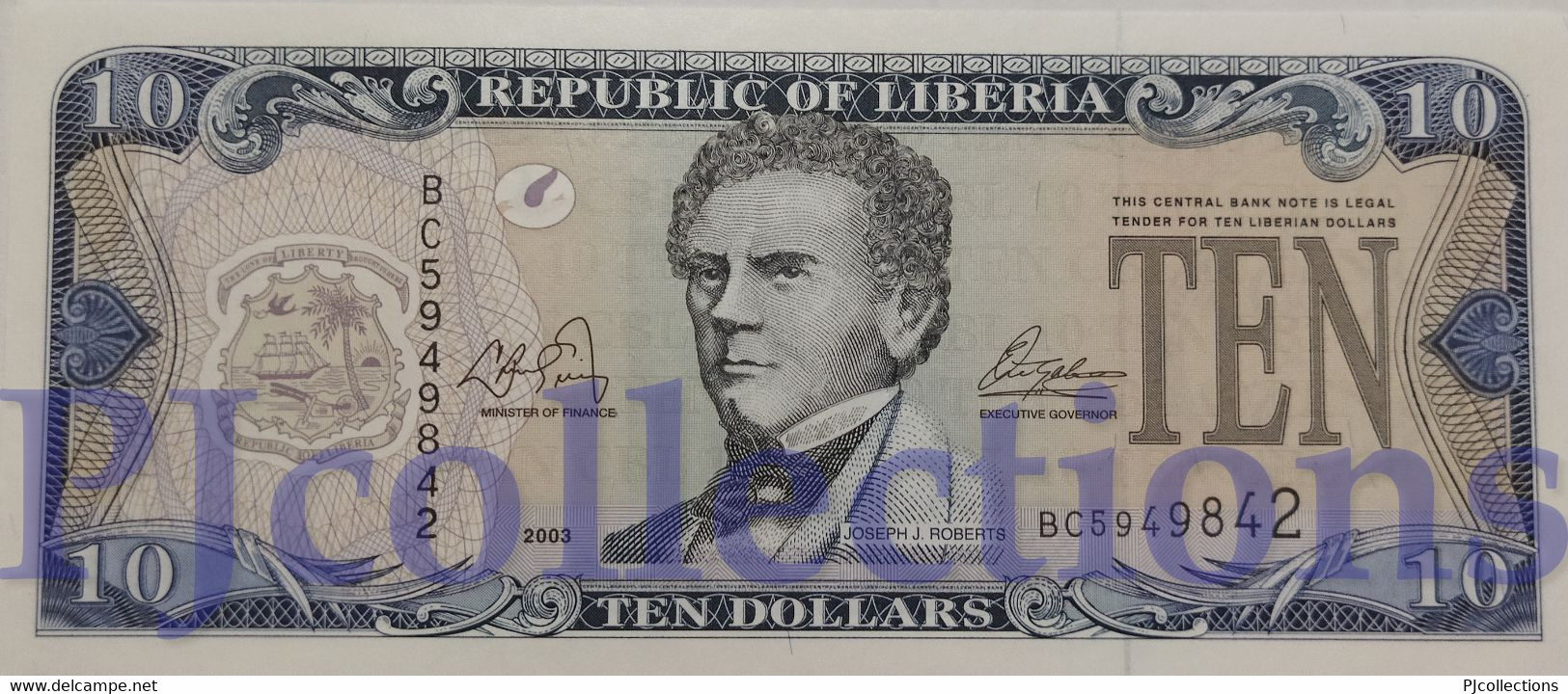 LIBERIA 10 DOLLARS 2003 PICK 27a UNC - Liberia