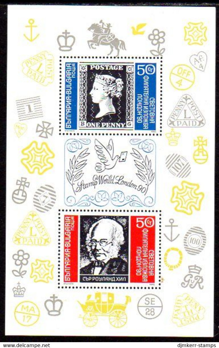 BULGARIA 1990  STAMP WORLD LONDON '90 Exhbition Block  MNH / **.  Michel Block 210 - Blocks & Kleinbögen