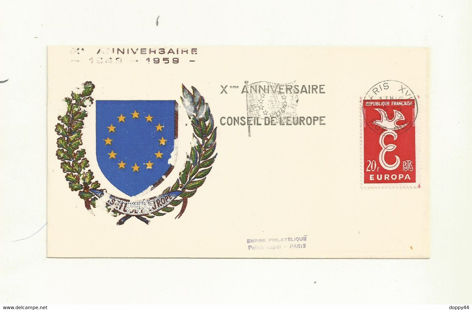 FLAMME Xéme ANNIVERSAIRE DU CONSEIL DE L'EUROPE PARIS 05/05/1959 - 1959