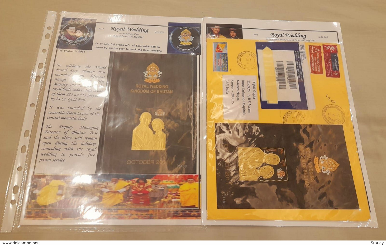 BHUTAN 2011 RARE COLLECTION Of ROYAL WEDDING SOUVNIER SHEET + REGISTERED COVER To INDIA As Per Scan - Hologramme