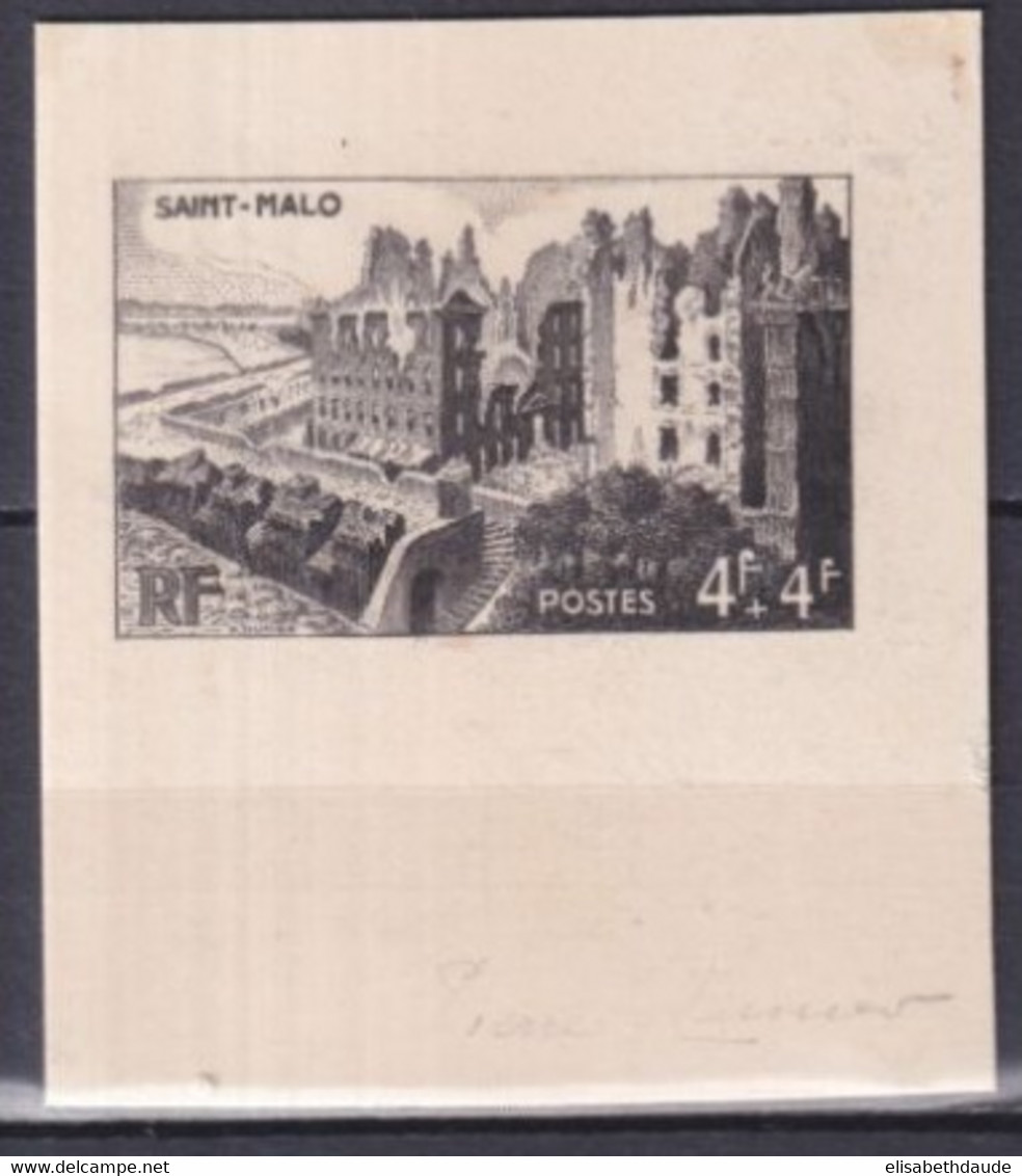 1945 - FRAGMENT EPREUVE "ST MALO" ! (SIGNATURE PIERRE MUNIER ! PARTIELLEMENT EFFACEE) - RARE ! - Artist Proofs