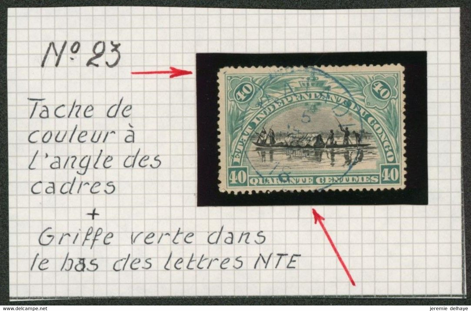 Congo Belge - Mols : N°23 Obl S.C. "Matadi" + Curiosité : Griffe Verte Dans Le Bas Des Lettres NTE - 1884-1894