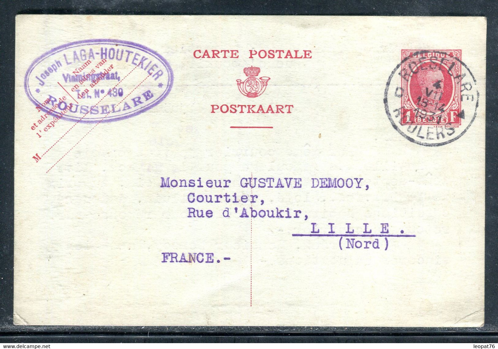 Belgique - Entier Postal De Rousselare Pour Lille En 1931 - O 45 - Briefkaarten 1909-1934