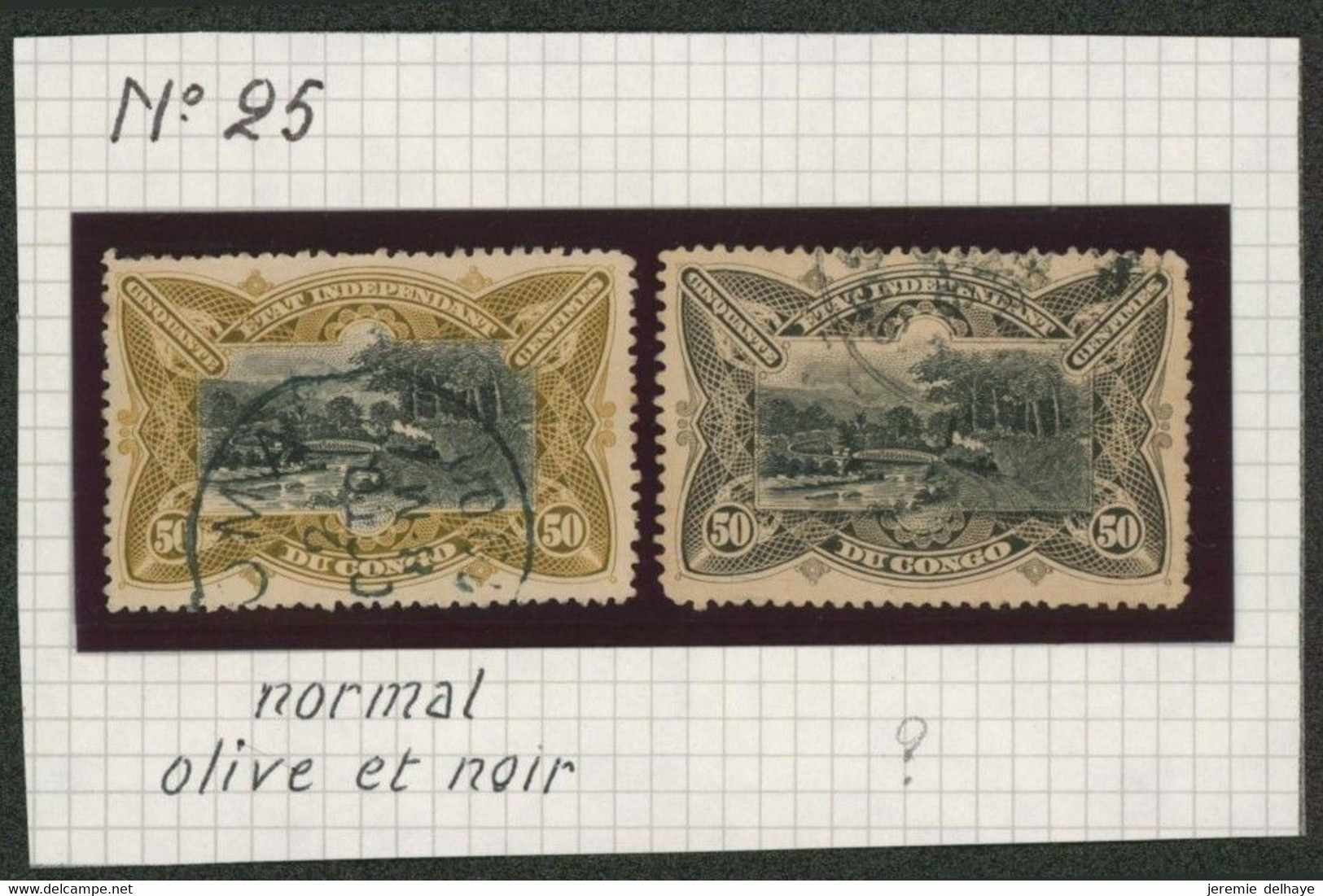 Congo Belge - Mols : N°25 Obl Partielle Nuance Normale Olive + Autre Exemplaire Nuance Noir ? - 1884-1894