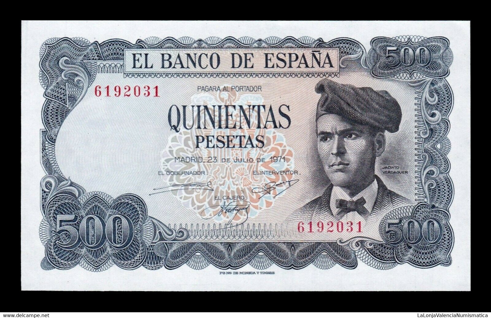 España Spain 500 Pesetas Verdaguer 1971 Pick 153 Sin Serie SC UNC - 500 Pesetas