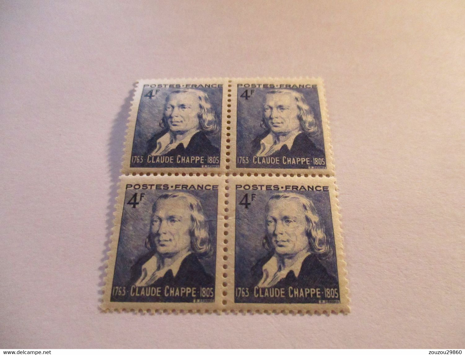 Bloc De 4 Timbres 4F Claude Chappe 1944.Y&T N°619. - Mint/Hinged