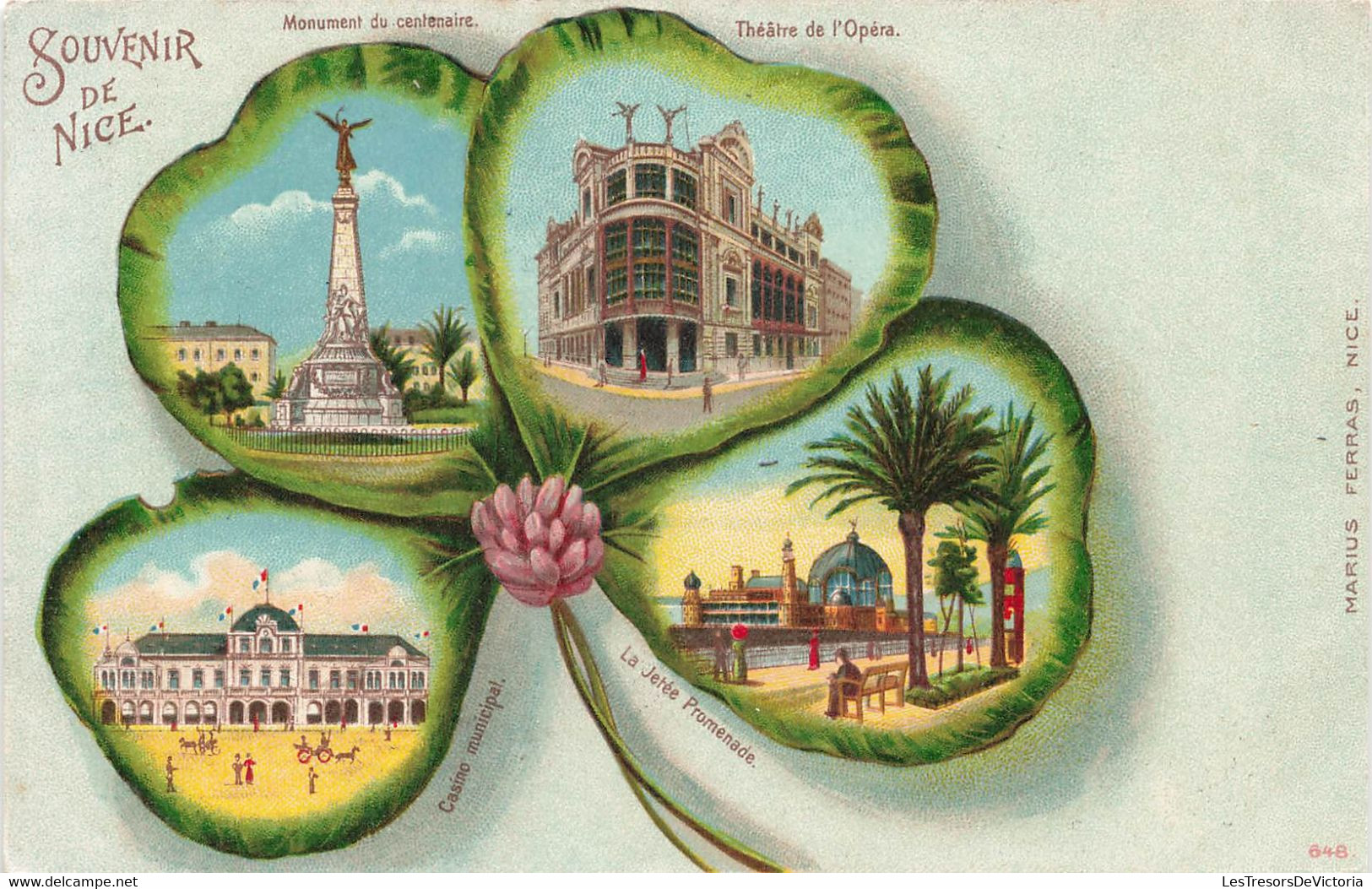 CPA Souvenir De Nice - Trefle - Carte Multivues - Carte Circulée En 1905 - Saluti Da.../ Gruss Aus...