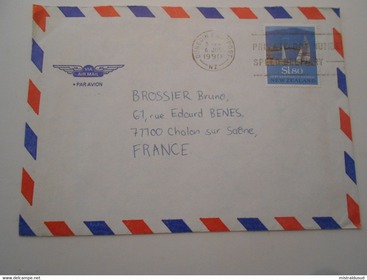 Nouvelle Zelande , Lettre De Dunedin 1990 Pour Chalon Sur Saone - Briefe U. Dokumente