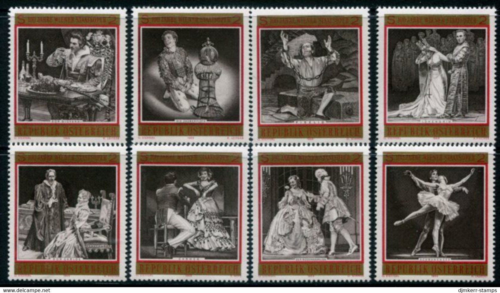 AUSTRIA 1969 Centenary Of State Opera MNH / **.  Michel 1294-1301 - Unused Stamps