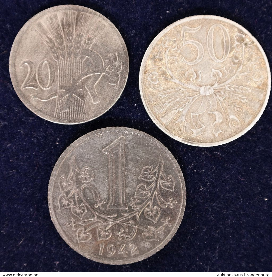 3 X Protektorat Böhmen Und Mähren: 20 Heller 1942 + 50 Heller 1942 + 1 Krone 1943 - Military Coin Minting - WWII