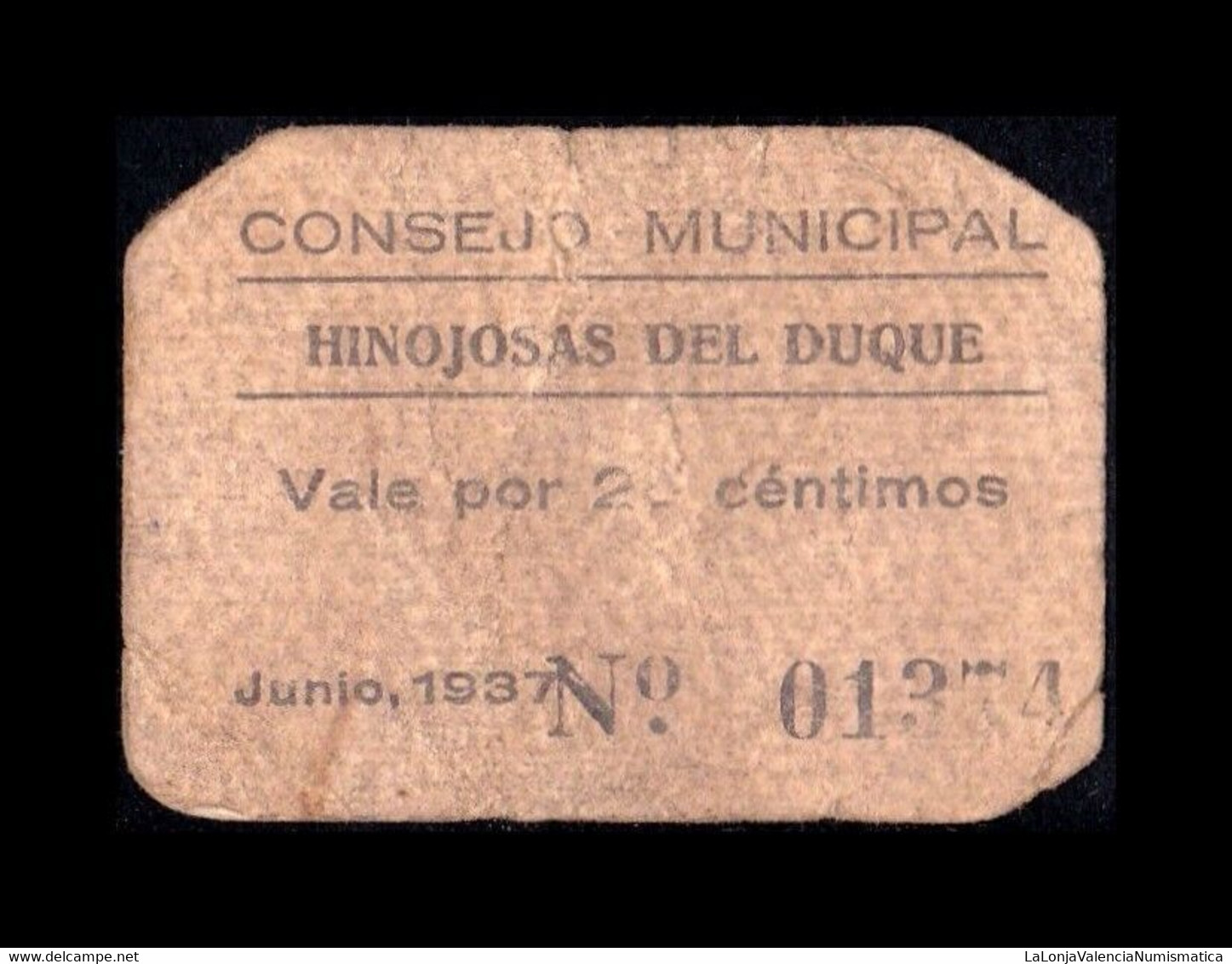 España Spain Billete Local Hinojosas Del Duque (Córdoba) 25 Céntimos 1937 MBC- AVF - Other & Unclassified