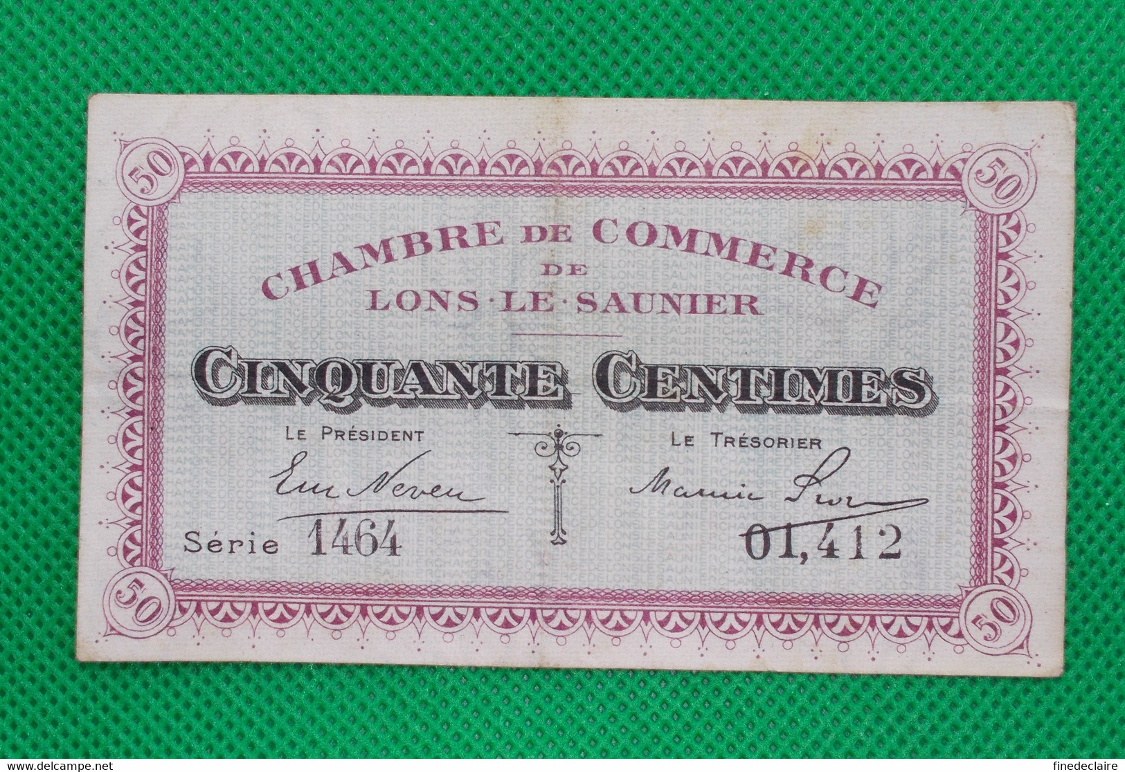 Billet Chambre De Commerce De Lons Le Saunier - 50Cts - Série: 1464 - Remb. 31 Décembre 1922 - Filigrane Abeilles - Chambre De Commerce