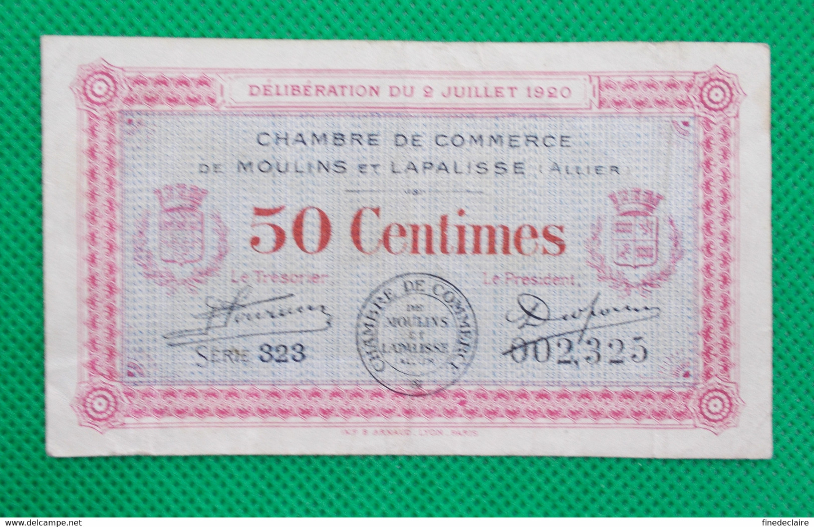 Billet Chambre De Commerce De Moulins Et Lapalisse (Allier) - 50 Centimes - Série: 323 - Sans Filigrane - 2 Juillet 1920 - Chambre De Commerce