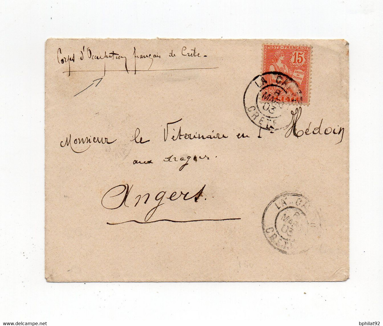 !!! CORPS D'OCCUPATION FRANCAIS DE CRETE, LETTRE DE LA CANEE DE 1903 POUR ANGERS - Other & Unclassified