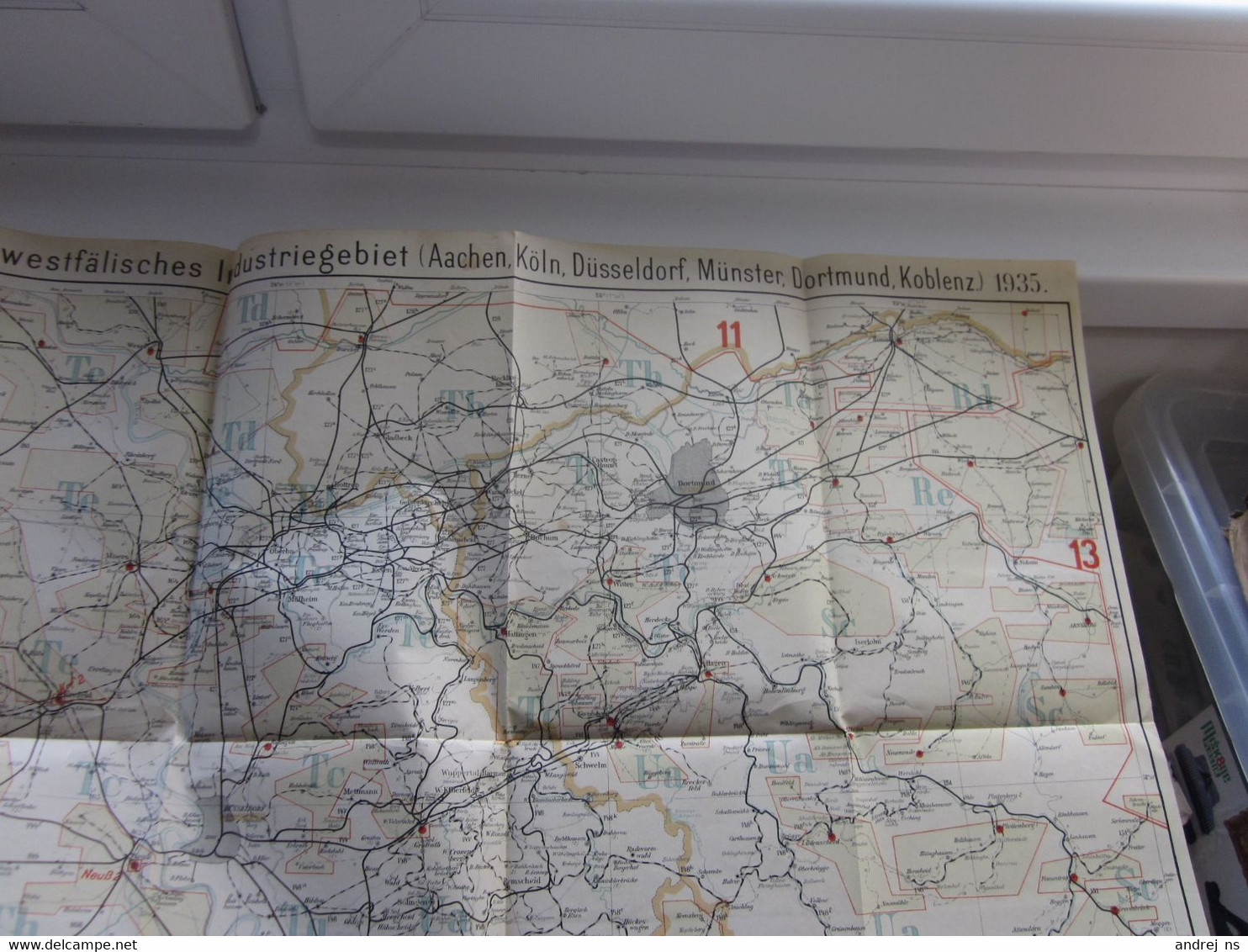 Old Map Rheinisch Westfalisches Industriegebiet Aachen Koln Dusseldorf Munster Dortmund Koblenz 1935 72x62 Cm - Geographical Maps