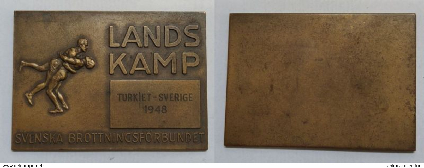 AC - TURKEY Vs SWEDEN  INTERNATIONAL WRESTLIING CHAMPIONSHIPS 1948 BRONZE PLAQUETTE - Bekleidung, Souvenirs Und Sonstige