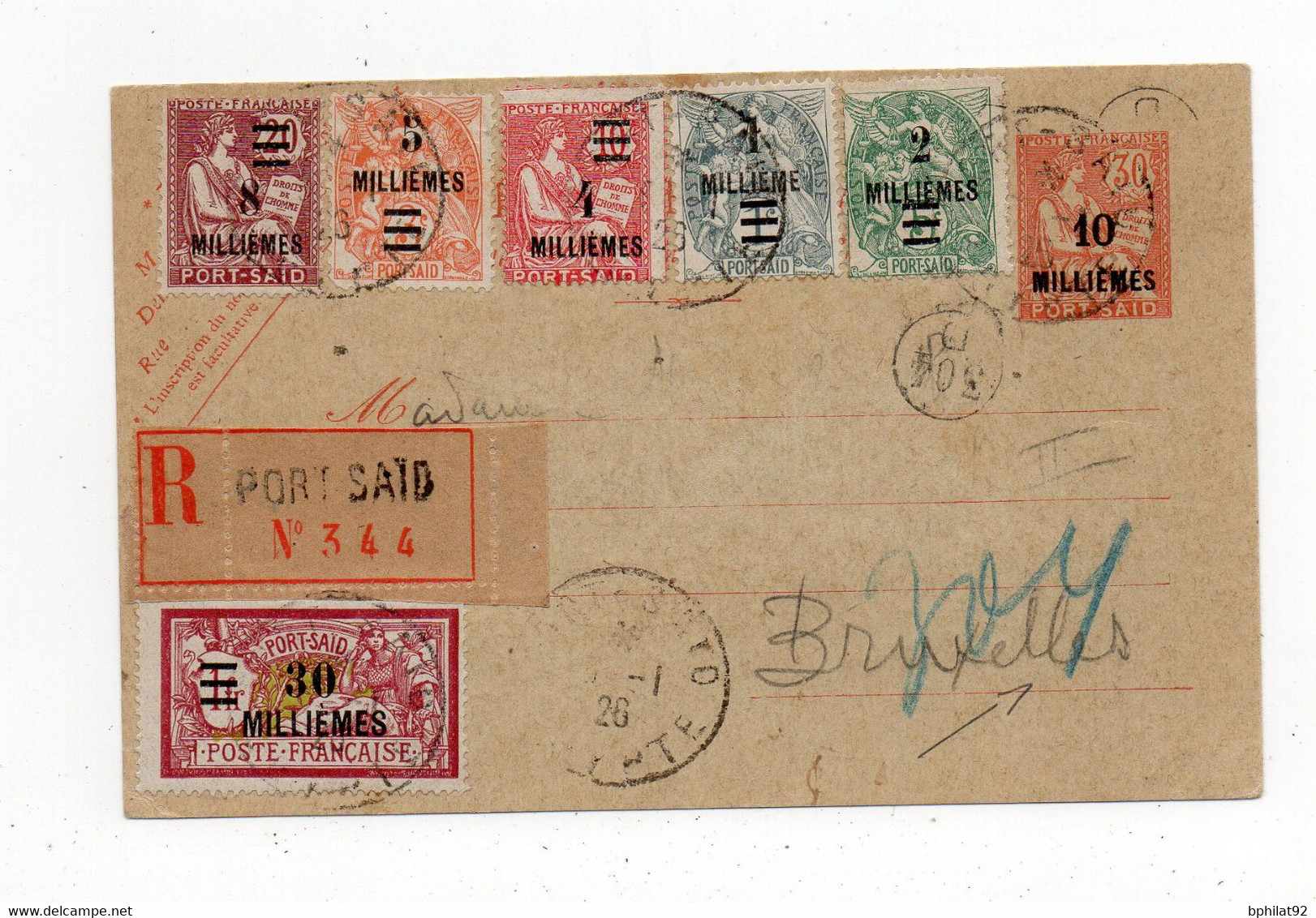 !!! ENTIER POSTAL RECOMMANDE DE PORT-SAID POUR BRUXELLES DE 1920. RR - Lettres & Documents