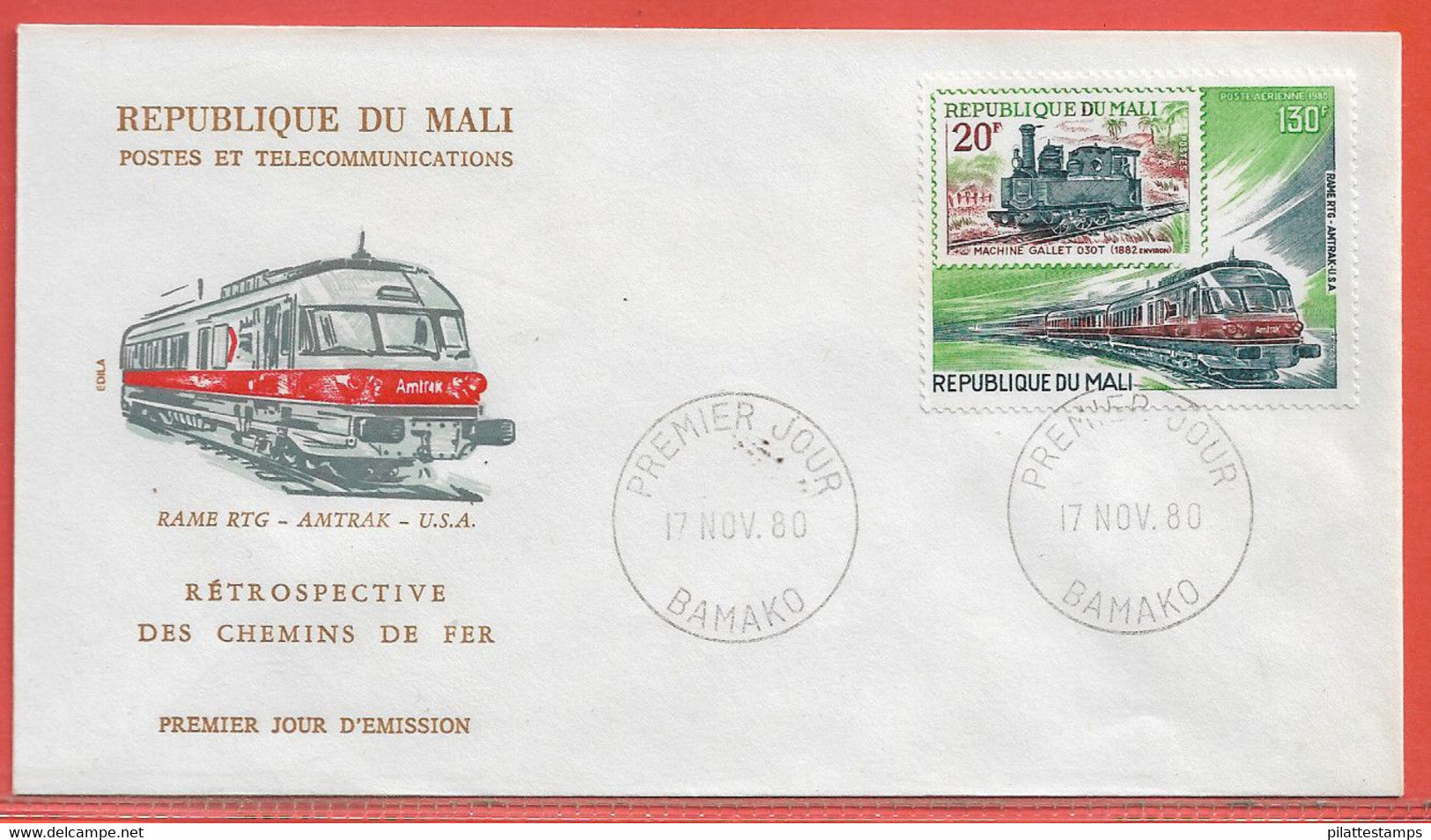 TRAIN TGV MALI 4 LETTRES FDC DE 1980 - Eisenbahnen