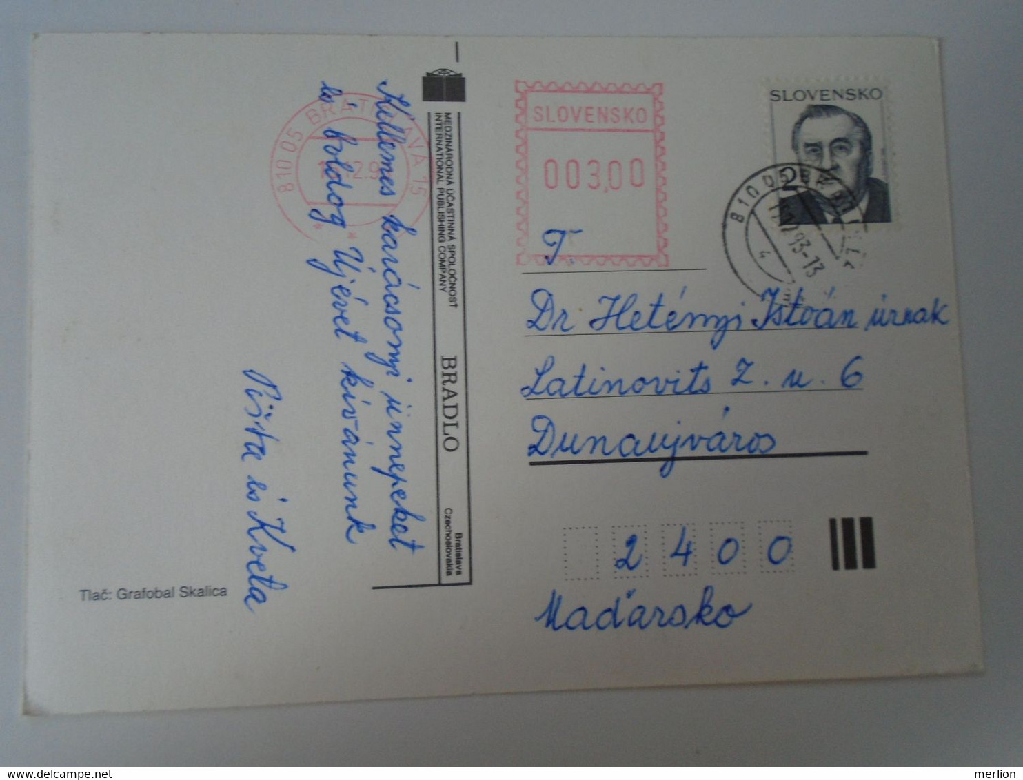 D190900 Slovakia  Postcard  EMA Meter  1993 Bratislava   -Bradlo  - Christmas Card - Other & Unclassified