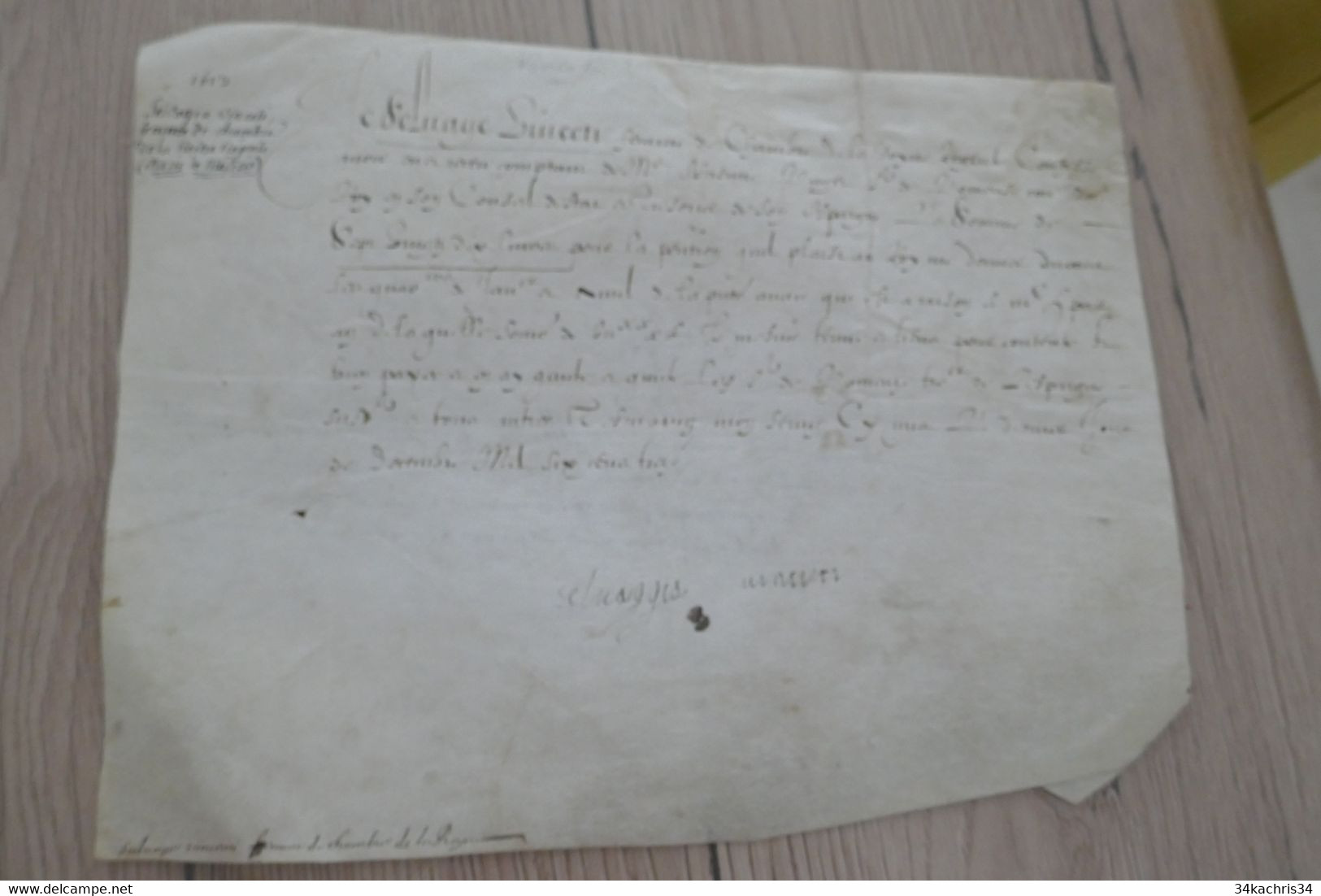 Pièce Sur Velin Signée 1613 Reçu Vincenti SShiaggia à Confirmer - Autres & Non Classés