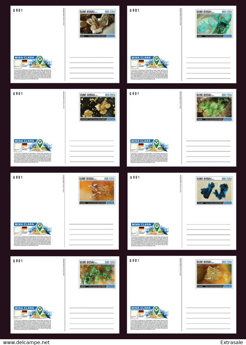 Minerals MNH Stationery Cards 2021 Guinea-Bissau Collection of 8 Cards NUMBERED