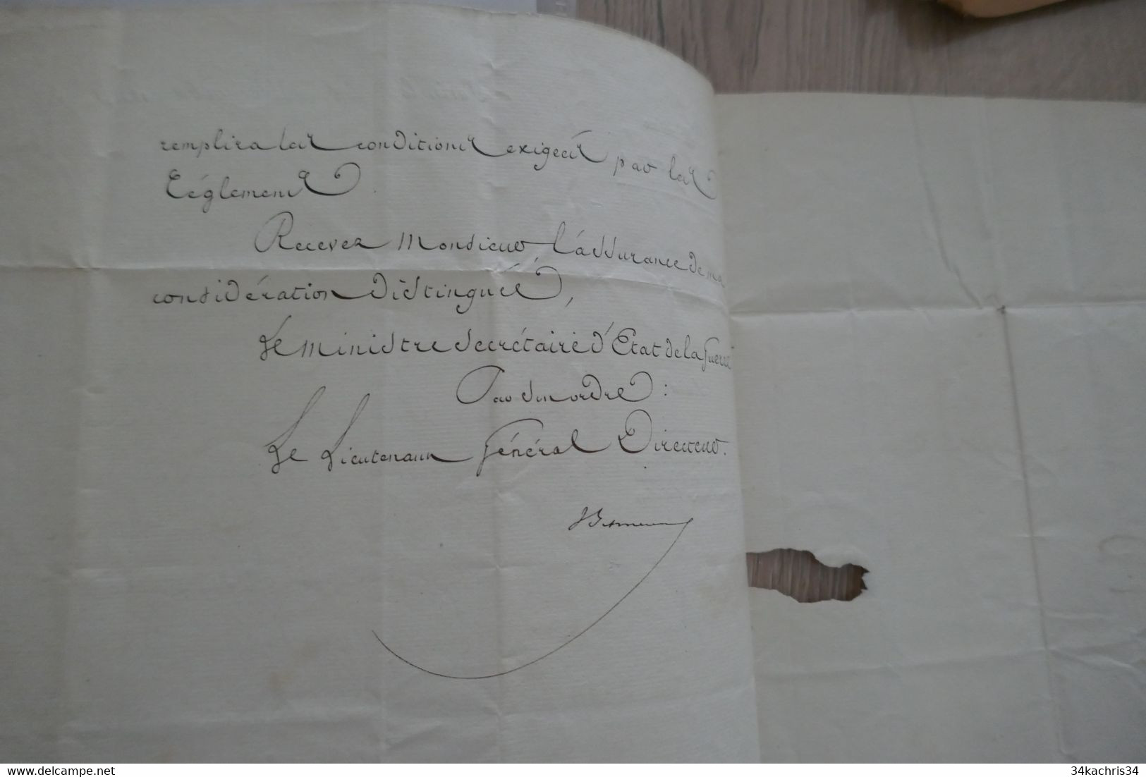 Pièce Signée Par 1 Général Au Député Granier Hérault Refus De Promotion Officier Au Sergent Major Delacombe 1833 - Documents