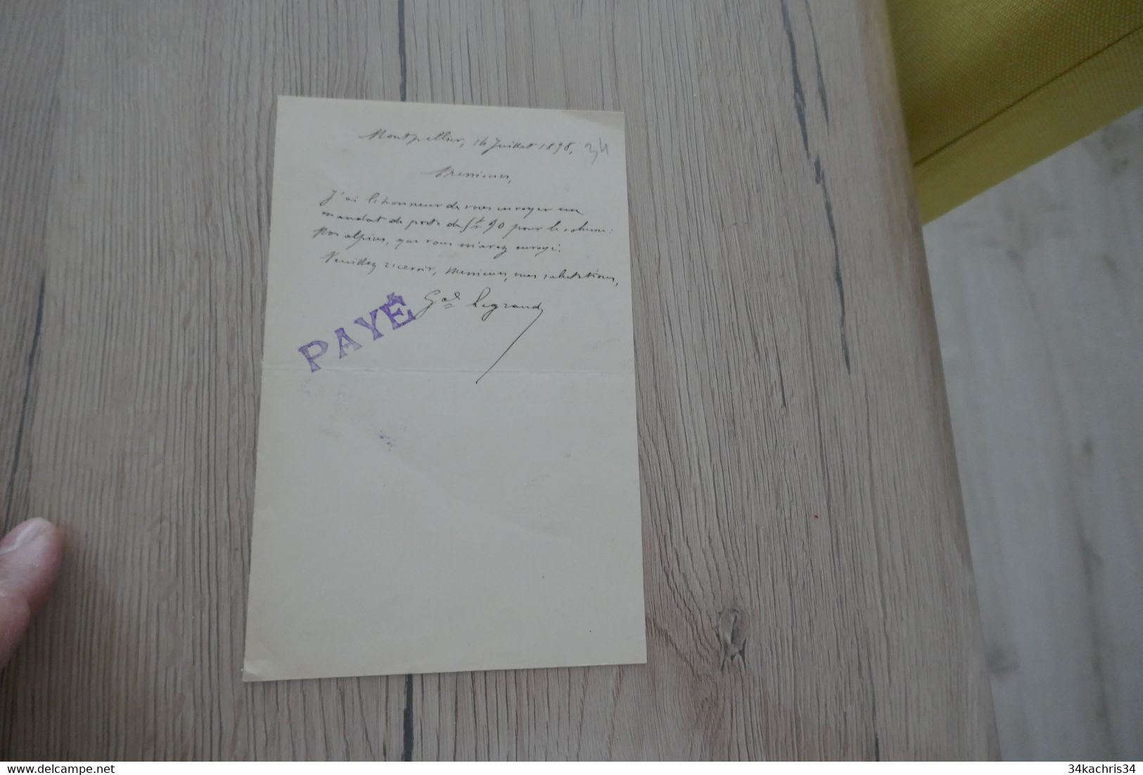 Pièce Signée Général Legrand Montpellier 1898 Paiement De Livre Militaire - Documenten